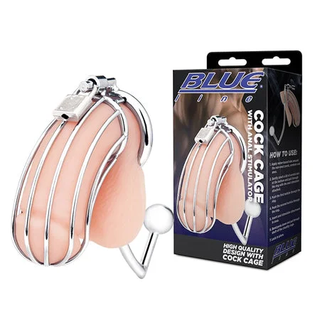 anal toys for playful pleasure-Blue Line Cock Cage with Anal Stimulator Silver