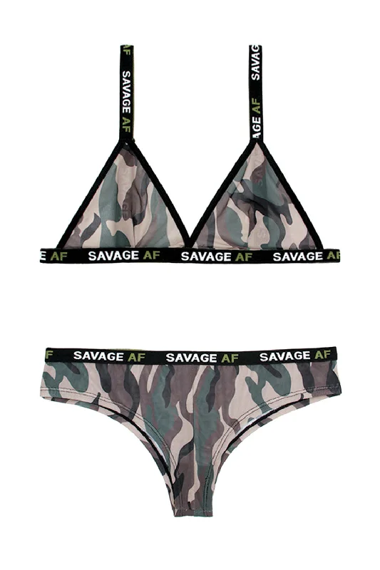 strapless lace bra-Savage Af Bralette and Cheeky Panty - Forest Camo - M/l