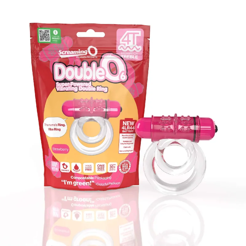 cock ring high comfort-Screaming O 4T DoubleO 6 Strawberry Pink High Pitch Treble Super Powerful Vibrating Double Cock Ring