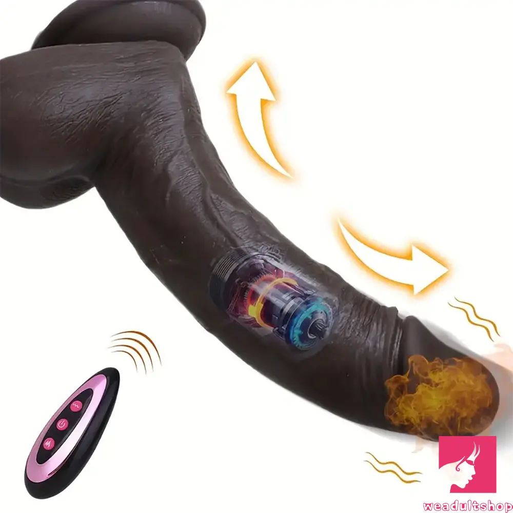 Dildo-rubber-8.66in Auto 10 Vibrating 9 Thrusting Remote Silicone Ebony Dildo