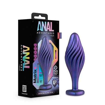 anal toys for kinky fun-Anal Adventures Matrix Silicone Swirling Bling Plug Sapphire