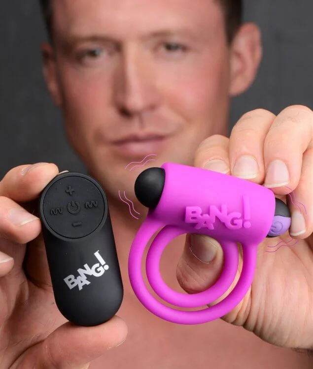 cock ring intimate style-Bang! Silicone Cock Ring and Bullet with Remote Control Purple