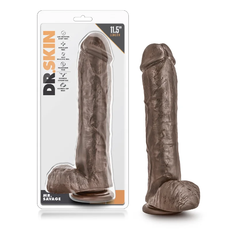 penis-growth-products-reviewed-Dr. Skin Mr. Savage 11.5" Dildo With Suction Cup - Chocolate