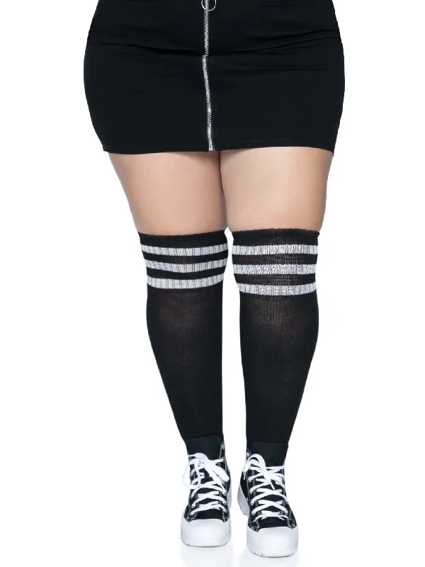 fishnet satin set-Over the Knee Athletic Socks -1x/2x - Black/white