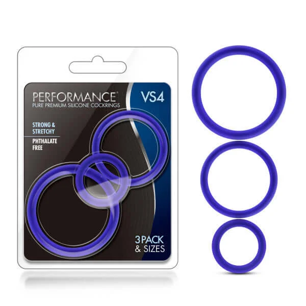 cock ring high tension-Performance VS4 Pure Premium Silicone Cock Ring Set Indigo Blue 3 Pack 3 Sizes Rings