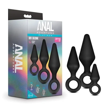 anal toys with smooth tip-Blush Anal Adventures Platinum Silicone 3-Piece Loop Plug Kit Black