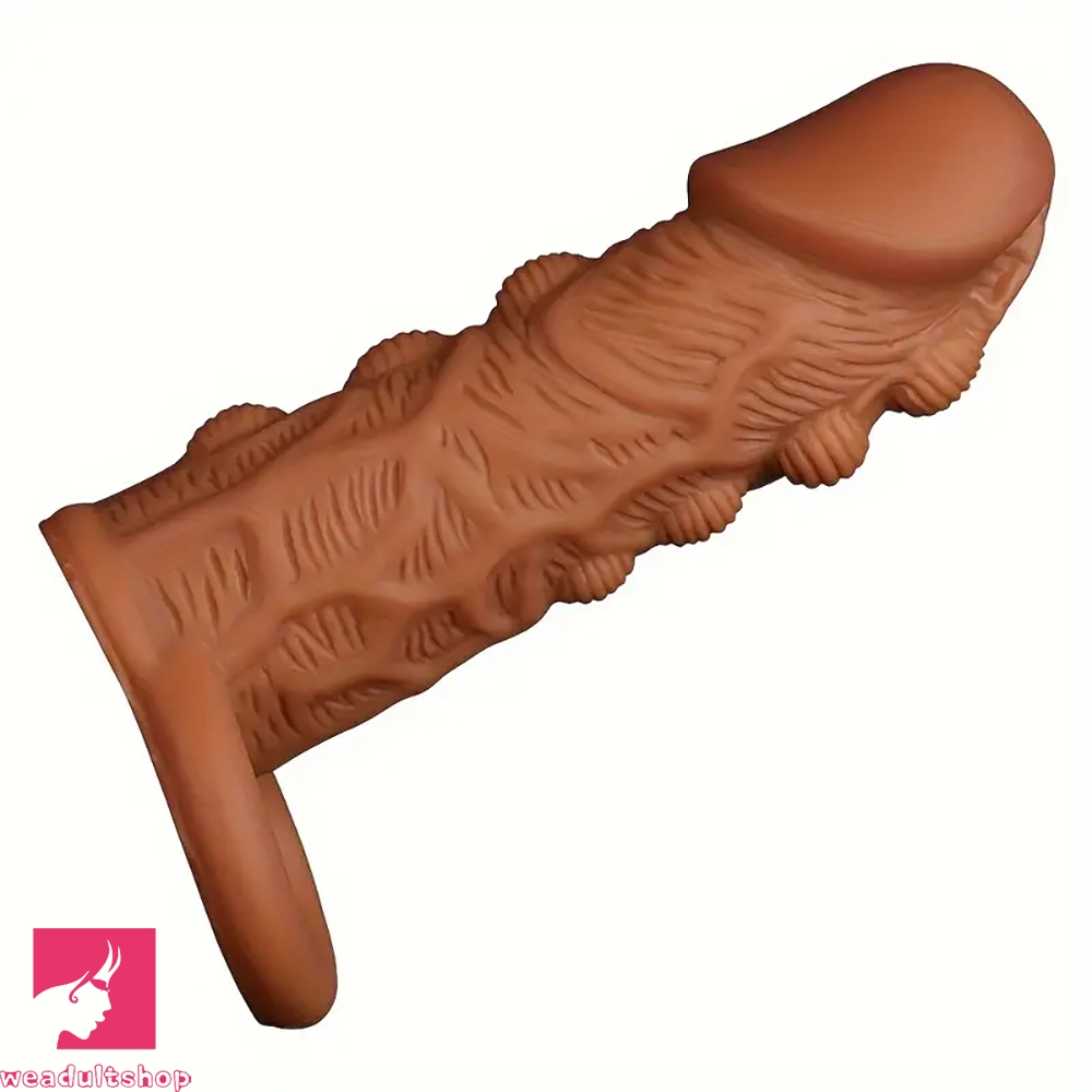 Penis-aged-5.91in Silicone Dildo Spiked Cock Sleeve With Double Lock Sperm