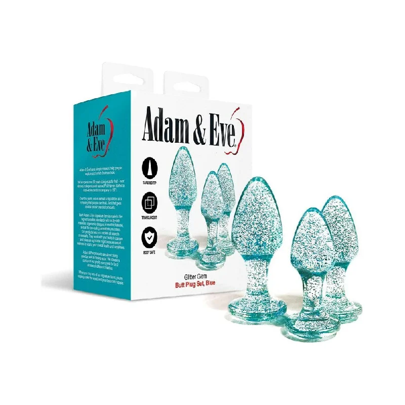 anal toys with long tip-Adam & Eve Glitter Gem Butt Plug Set Blue