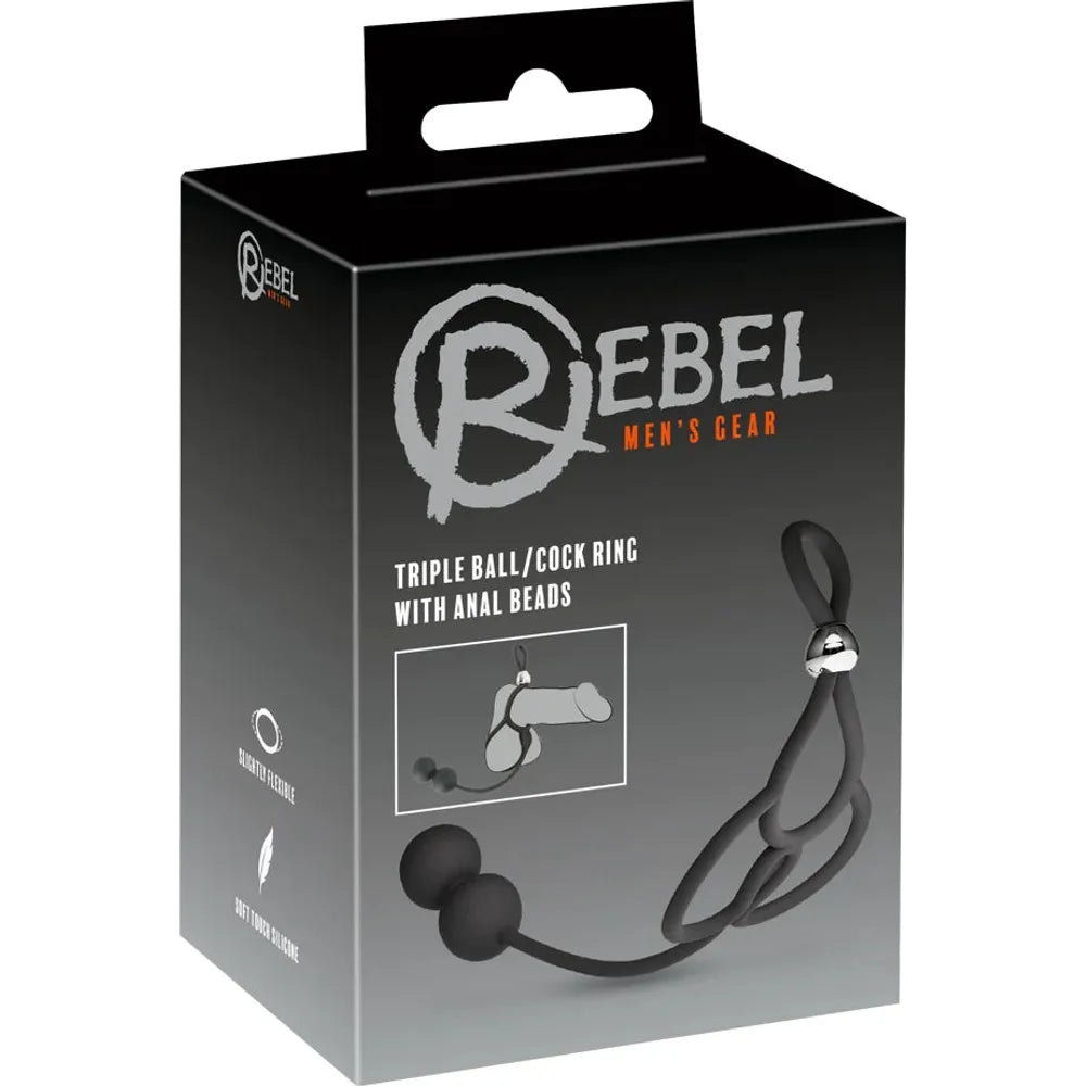 anal toys with sturdy shaft-Triple Ball with Anal Beads for Men by Rebel Men's Gear