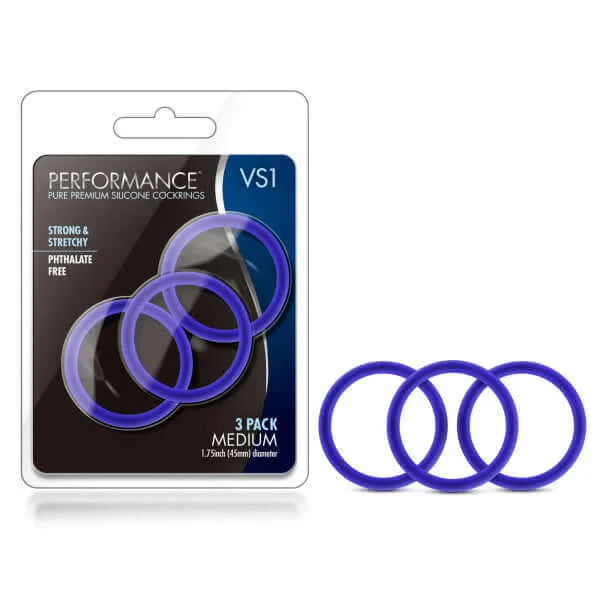 cock ring stylish packaging-Performance VS1 Pure Premium Silicone Cock Rings Medium Indigo Blue