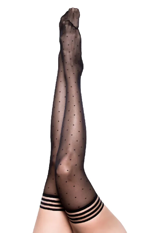 fishnet stockings set-Ally - Polka Dot Thigh High - Size C - Black