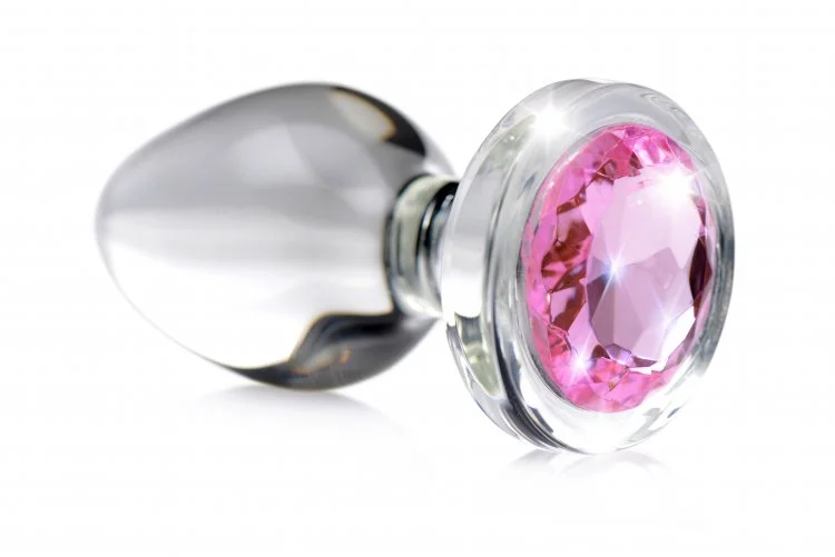 anal toys with unique texture-Pink Gem Glass Anal Plug - Small