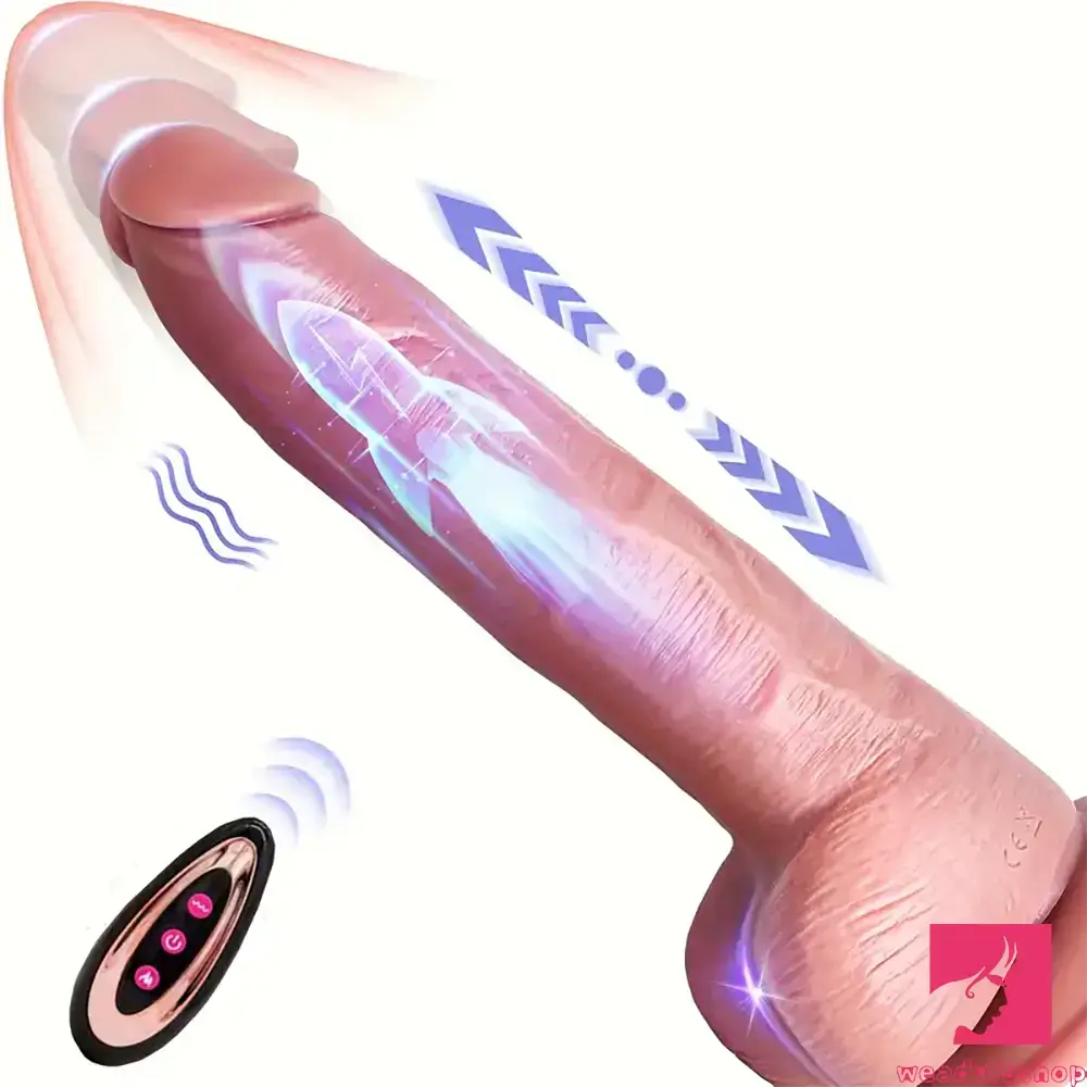 Dildo-bare-9.1in Silicone Thrusting Vibrating Dual Motors Remote Automatic Dildo