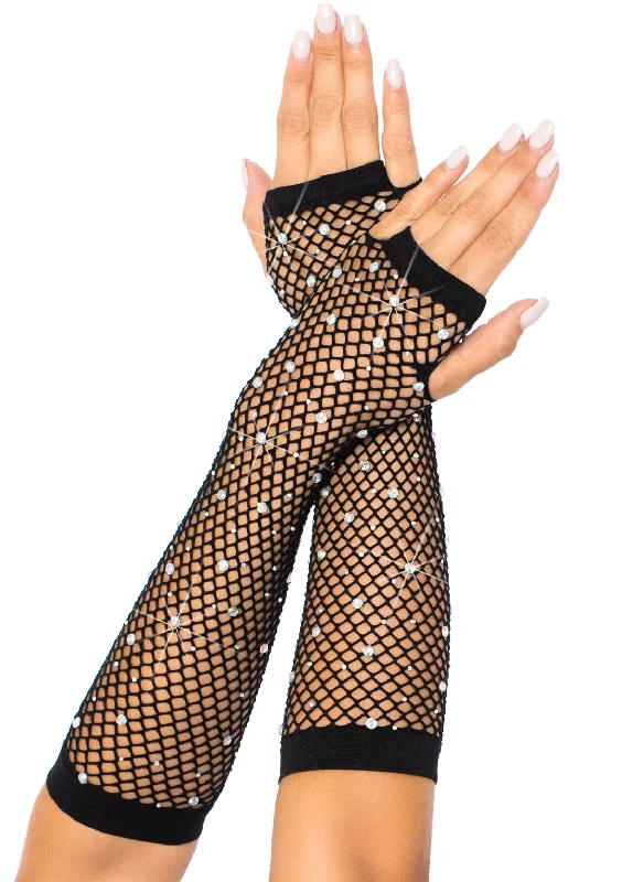 seamless satin thong-Rhinestone Fishnet Arm Warmers Black