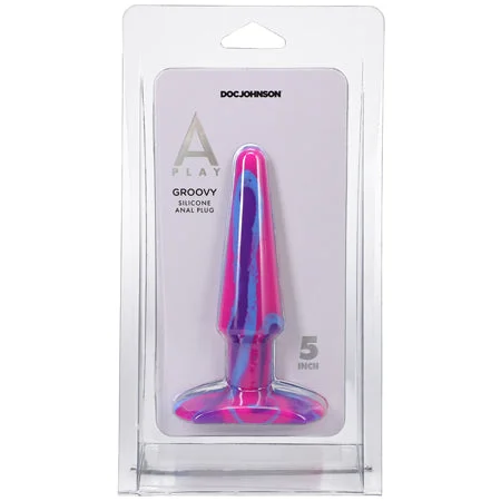 anal toys with firm shaft-A-Play Groovy 5 in. Silicone Anal Plug Berry