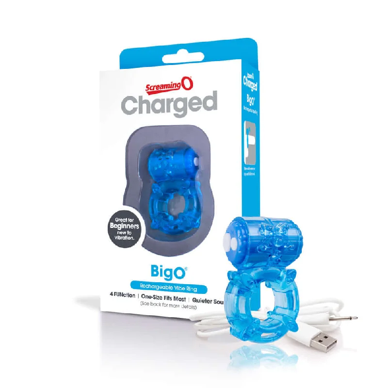 cock ring intimate grip-Screaming O Charged BigO Blue Rechargeable vibrating cock ring