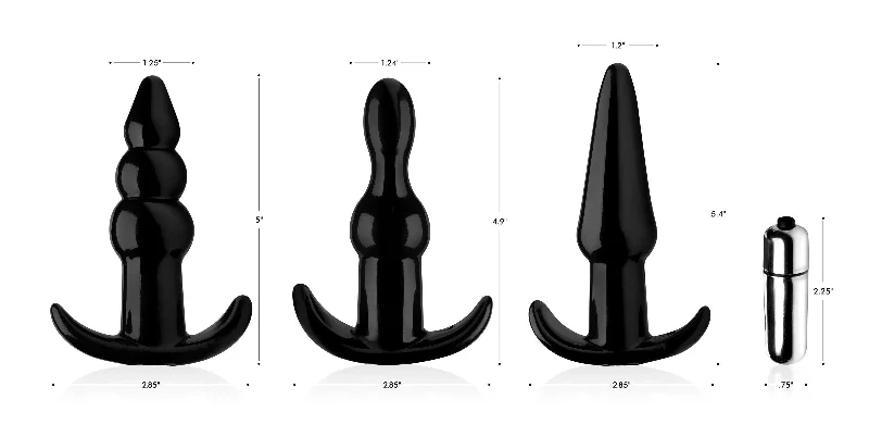 anal toys for beginner kits-Thrill Trio Anal Plug Set - Black