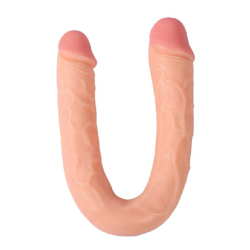 Penis-pale-C6 Classic Double Penetration Realistic Veined Double-Ended Dildo 16 Inch