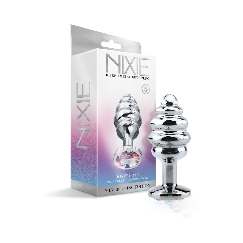 anal toys with portable base-Nixie Ribbed Metal Butt Plug Honey Dipper Small