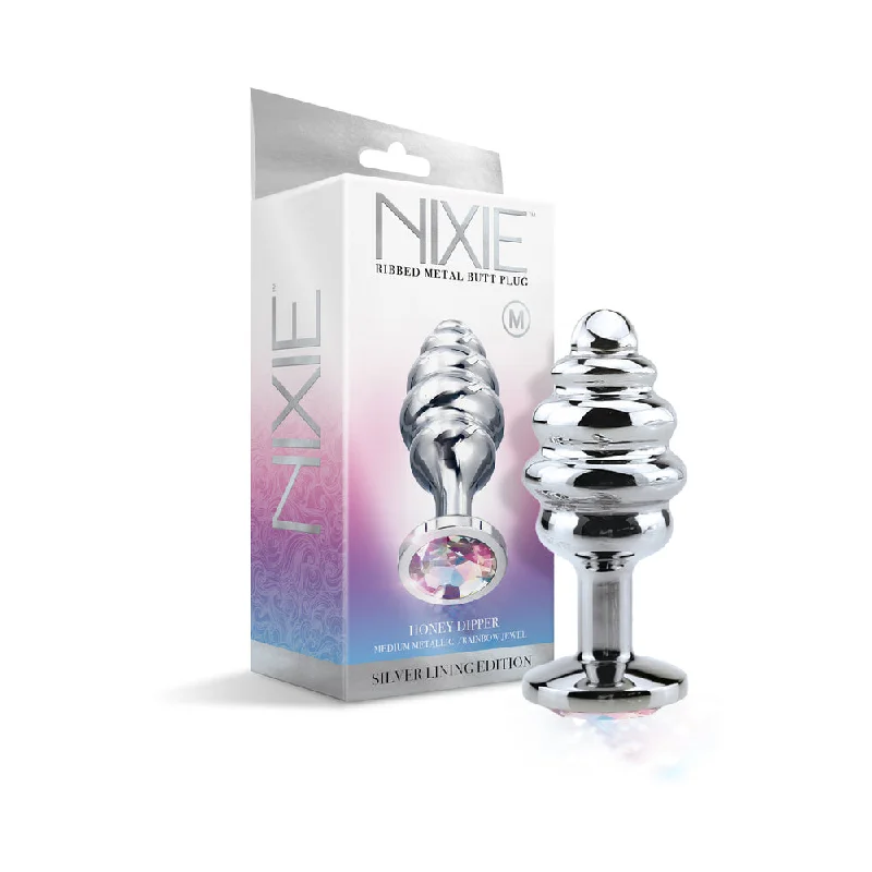 anal toys for beginner play-Nixie Ribbed Metal Butt Plug Honey Dipper Medium