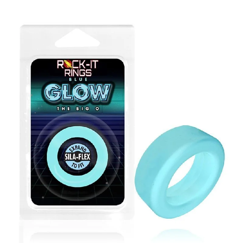 anal toys with sleek base-Rock-it Rings GLOW The Big O C-Ring - Glows in the Dark! - Blue