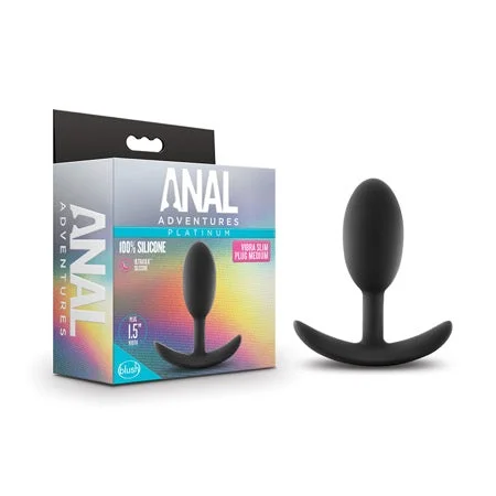 anal toys with strong shaft-Blush Anal Adventures Platinum Silicone Weighted Vibra Slim Plug Medium Black