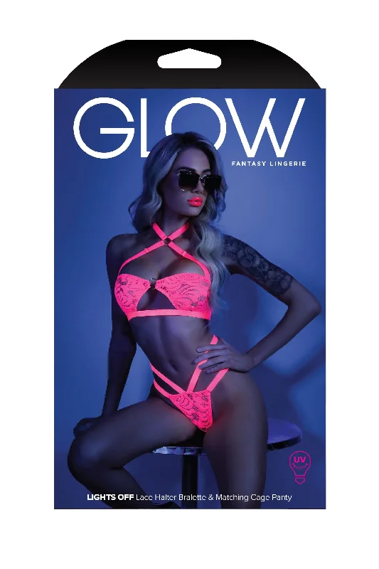 lace-up satin teddy-Lights Off Bralette and Panty - Medium/large -  Neon Pink