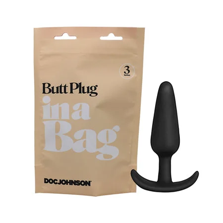 anal toys with slim shaft-Doc Johnson Butt Plug In A Bag 3 in. Silicone Black