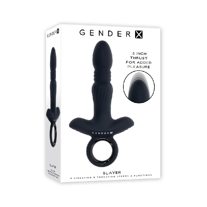 anal toys with bold shaft-Gender X Slayer Rechargeable Ring Thruster Vibe Silicone Black