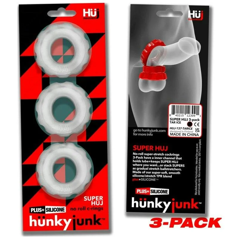 anal toys for discreet play-Super Hunkyjunk 3 Pc Cockrings Clear Ice