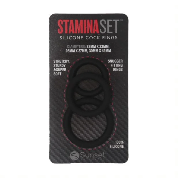 cock ring extra style-Silicone Cock Ring Stamina Set - Black