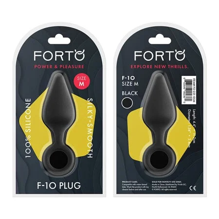 anal toys with flexible tip-Forto F-10 Silicone Anal Plug with Pull Ring Medium Black