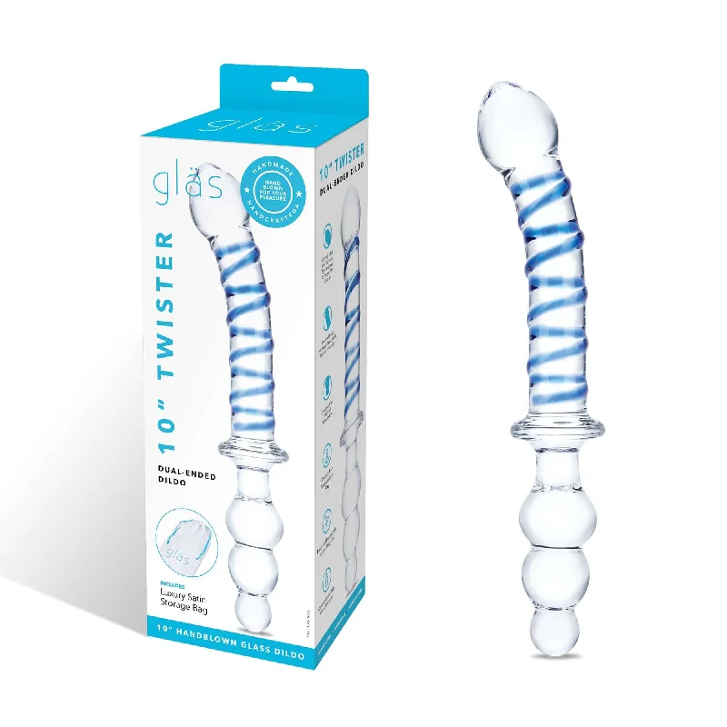 penis-stretching-safety-guide-10 Inch Twister Dual-Ended Dildo - Clear/blue