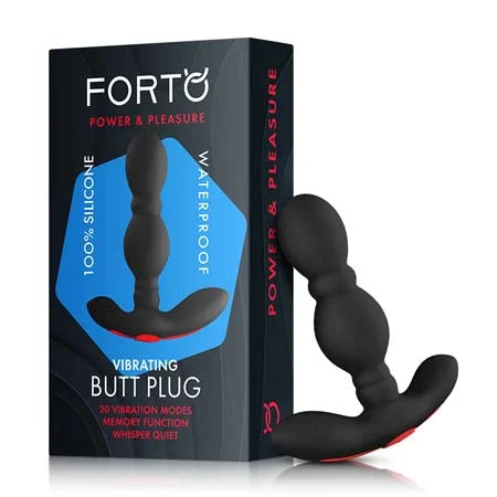 anal toys with adjustable base-Forto Vibrating Anal Plug Rechargeable Silicone Black