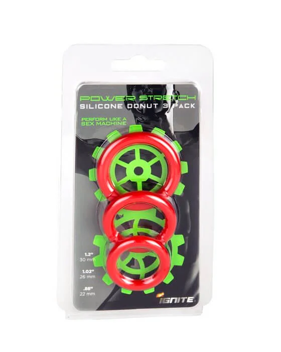 cock ring travel pouch-Ignite series from SI Novelties Silicone Stretchy Rings Red 3 Pack