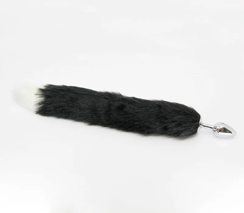 anal toys for quiet pleasure-LOVE IN LEATHER FOXTAIL GREY WITH WHITE TIP SMALL