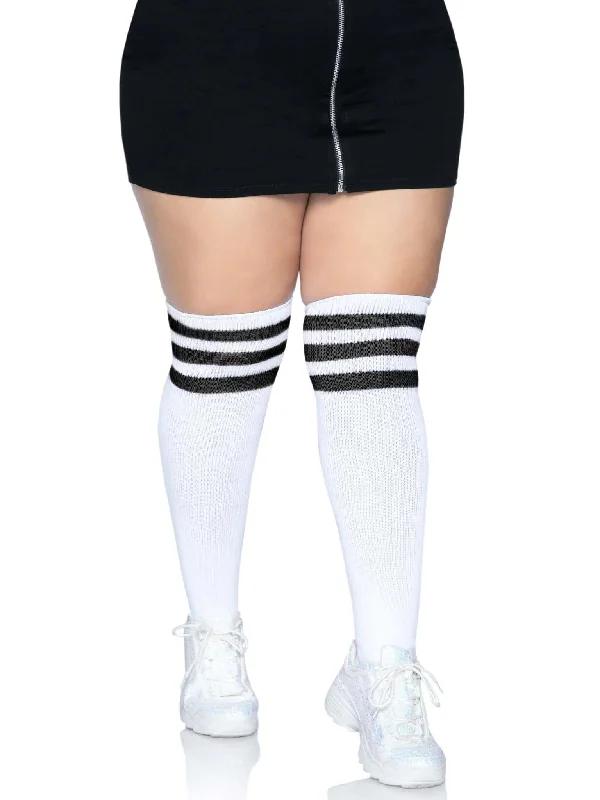 seamless teddy bra-Over the Knee Athletic Socks - 1x/2x - White/black