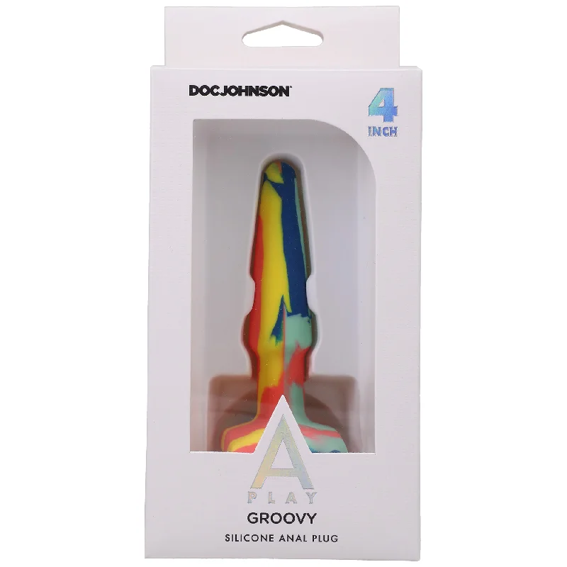 anal toys with ergonomic shape-A-Play Groovy Silicone Anal Plug 4 Inch - Sunrise